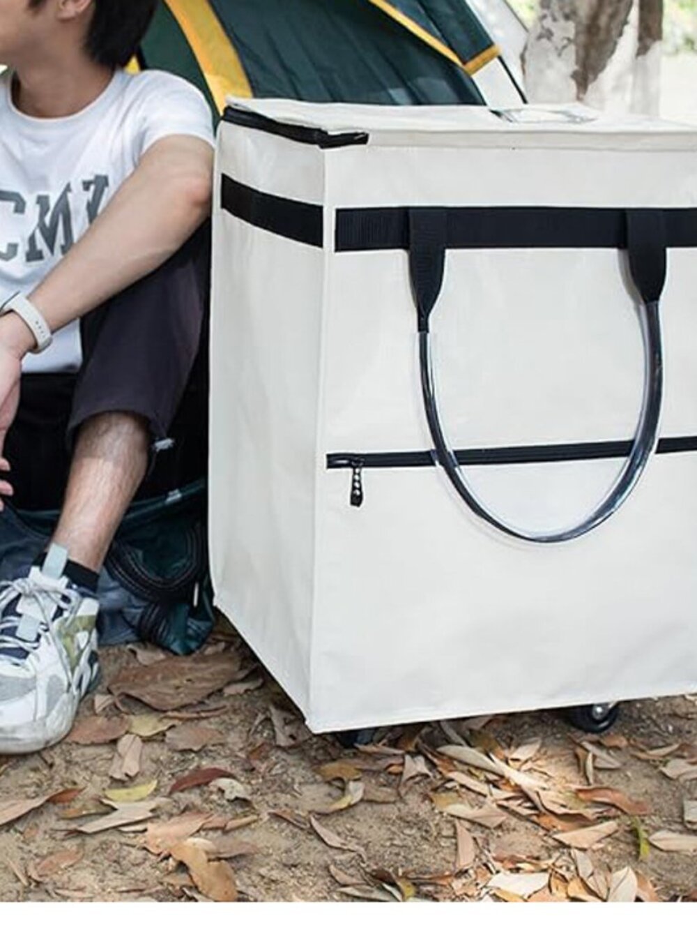 Folding Rolling Tote, Zipper reusable Grocery Bag on Wheels(Small)